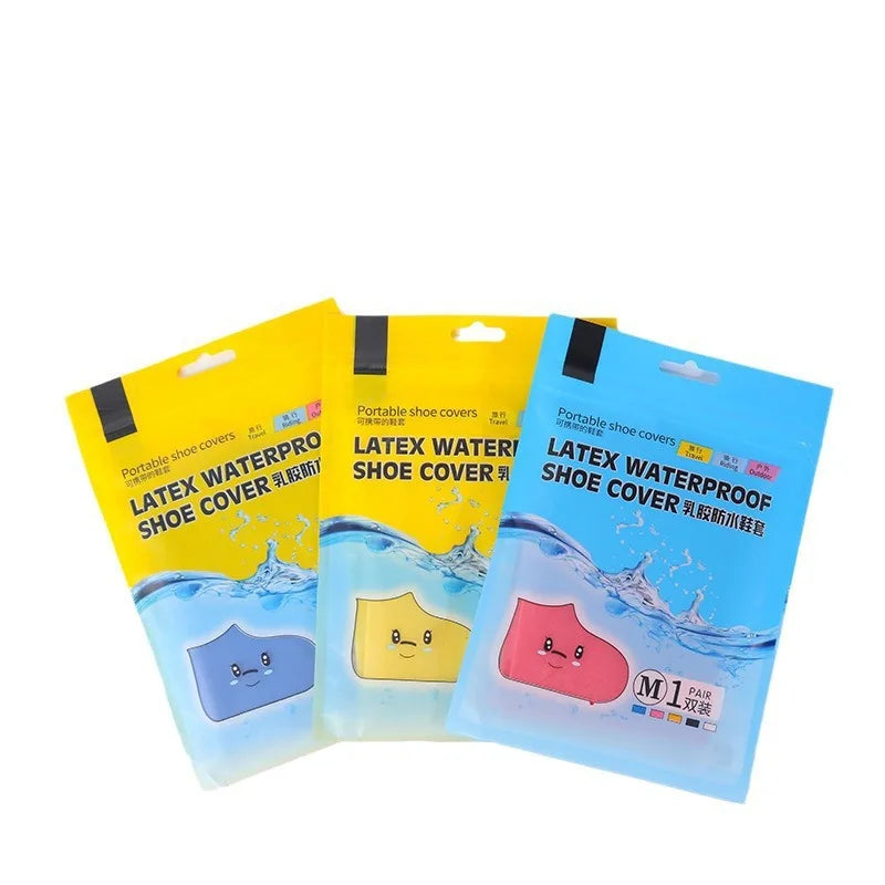 1 Pair Latex WaterProof Shoe Covers Lip-resistant Rubber Rain Boot Rain Gear Overshoes Accessories for Outdoor Rainy Day 