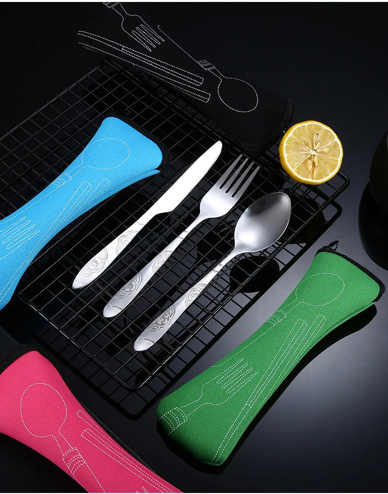 Picnic Set Tableware Washable with Zipper Travel Cutlery Kit Case Portable Pouch for Dinner Household Tool Travel Camping Spoon 