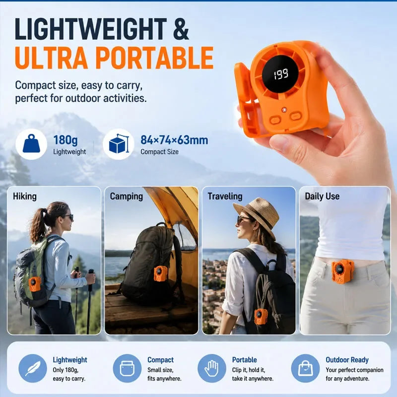 Tragbarer Clip-on-Ventilator mit LED-Licht