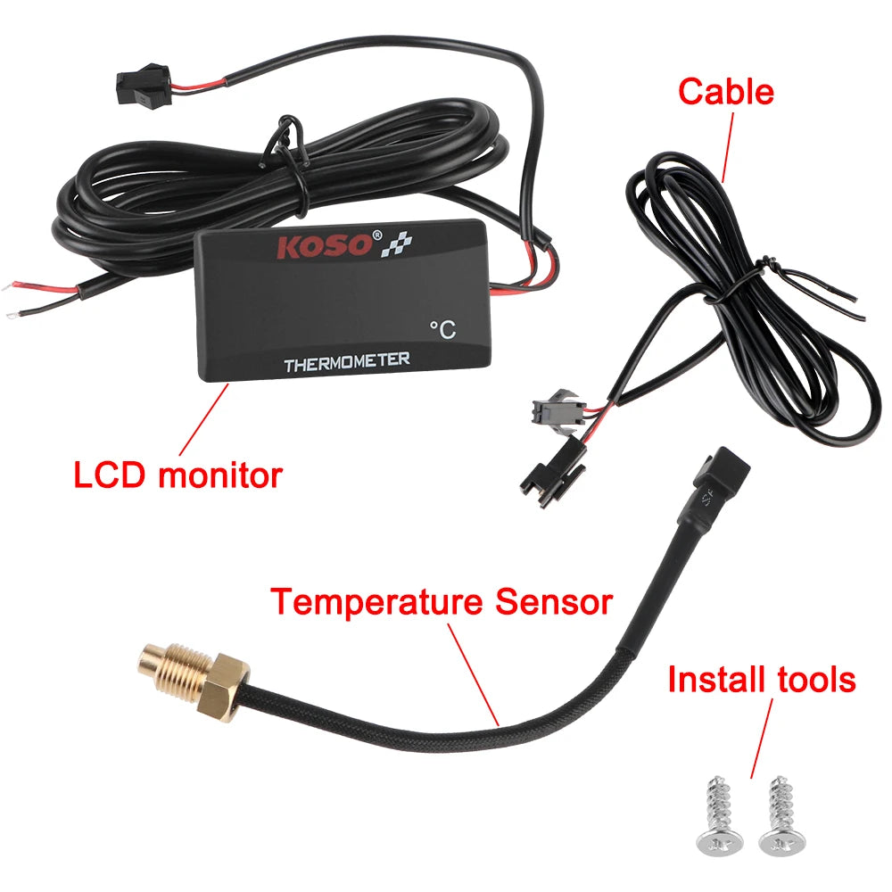 Motorsykkeltemperaturvisning med sensor, 12 V