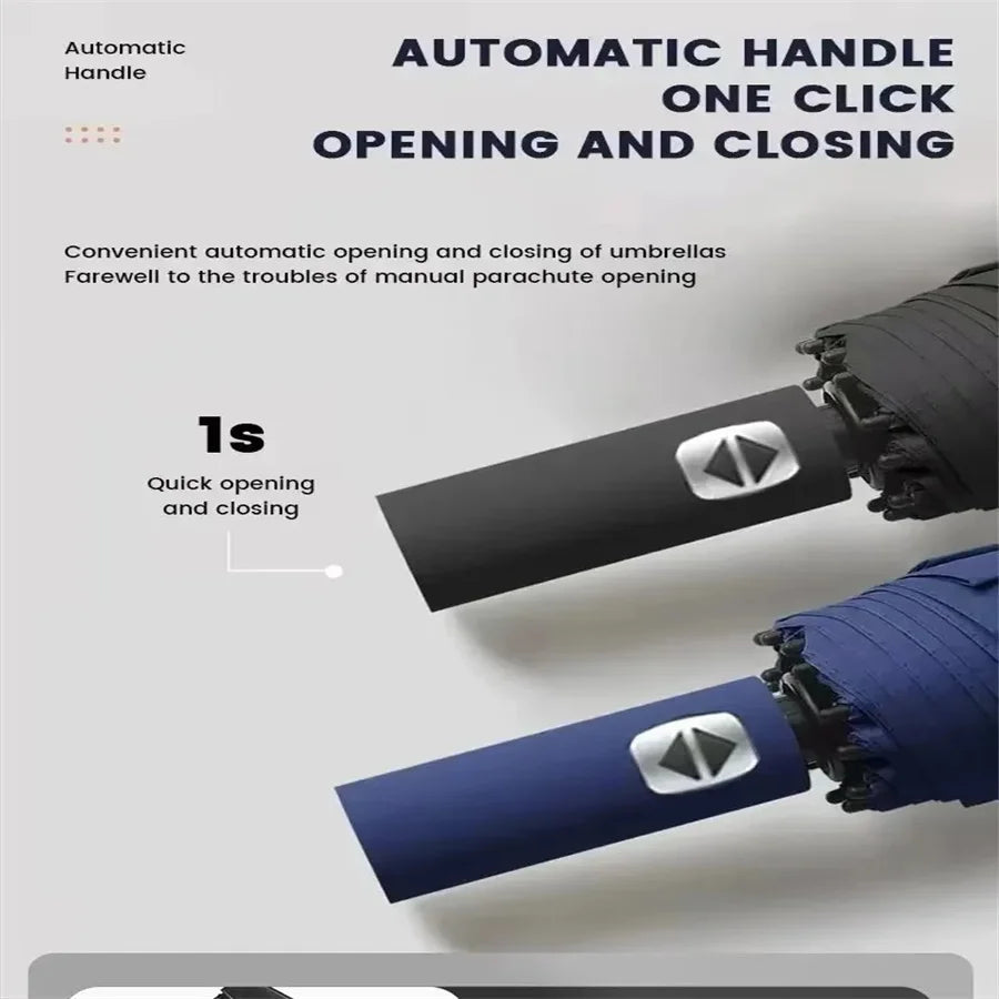 12 Bone Black Glue Fully Automatic Umbrella With Thick And Durable Keel Three Fold Umbrella UV Resistant Folding Umbrella 