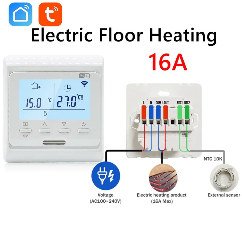 WIFI Underfloor Heating Thermostat LCD Screen 220V Electric, Water, Gas Boiler Warm Floor Programmable Temperature Controller 