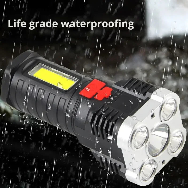 5LED High Power Led Flashlights Rechargeable Camping Spotlight with Side Light 3 Lighting Modes for Camping Adventure Outdoor 