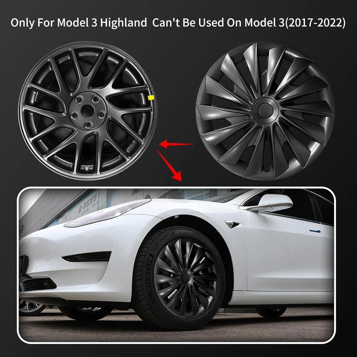 4PCS Tesla Model 3 Highland 18" Wheel Cover Hubcaps Turbine Style