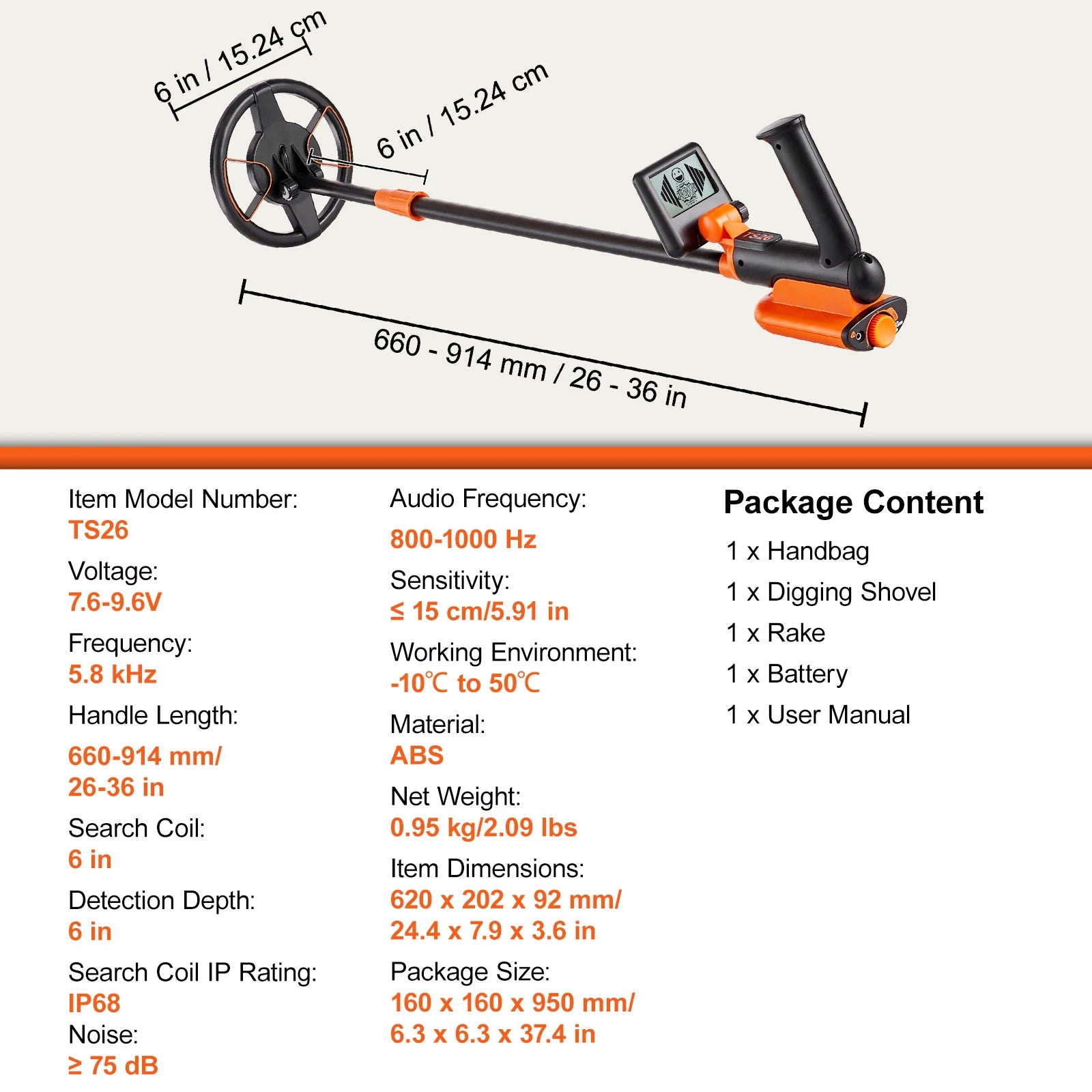 Kids Metal Detector 6" Waterproof Coil with LCD & Adjustable Handle