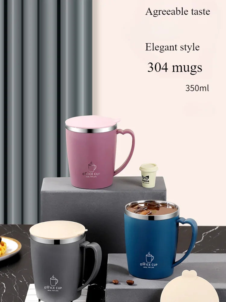 Portable Thermal Water Bottle 350ml Thermos Mug 304 Stainless Steel Coffee Cup with Handle Leak-Proof Vacuum Flask Insulated Cup 