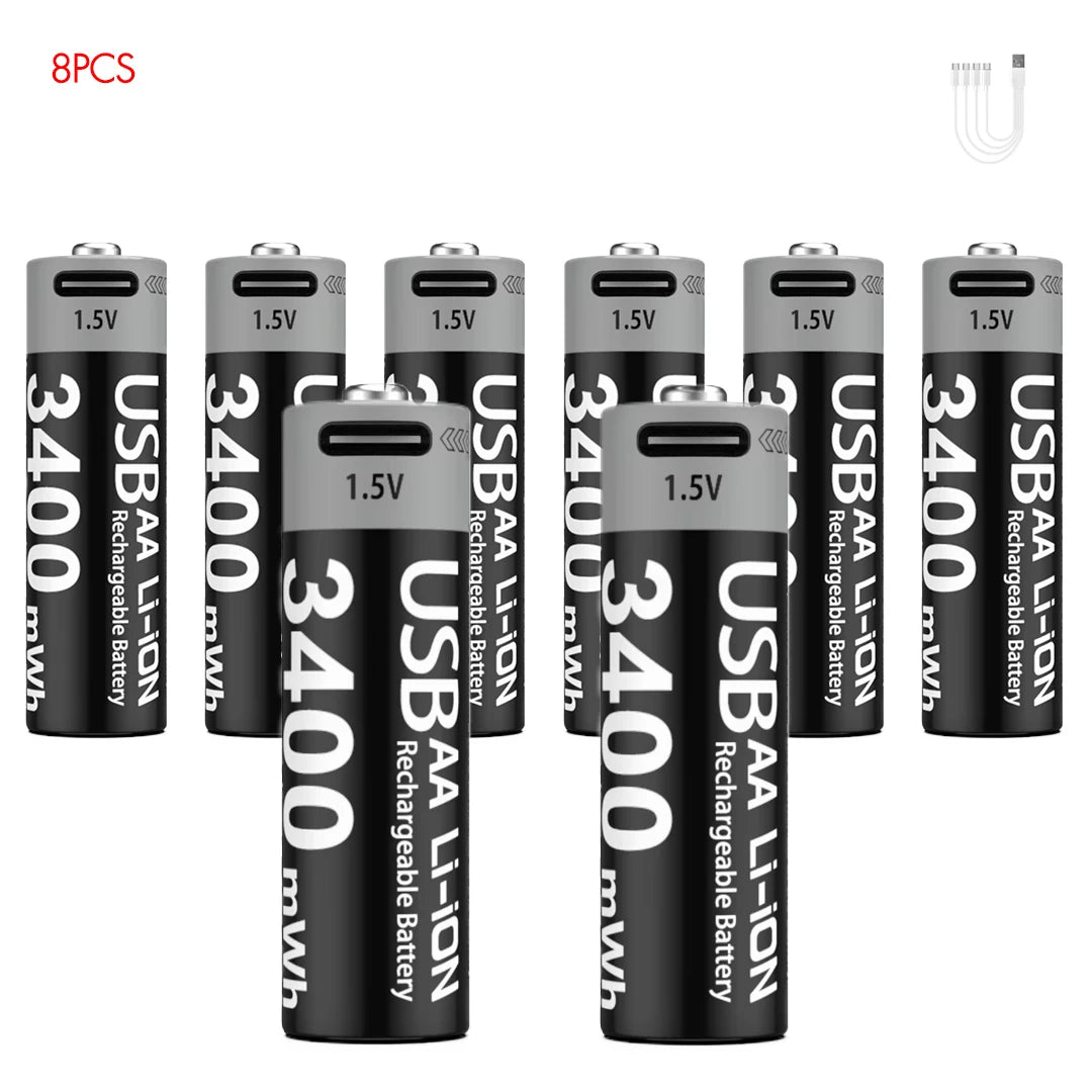 Kuugro USB AA 1.5V 3400mWh Type-C Rechargeable Lithium Battery for Hunting Camera Remote Control Mouse Smart Door Lock Toys
