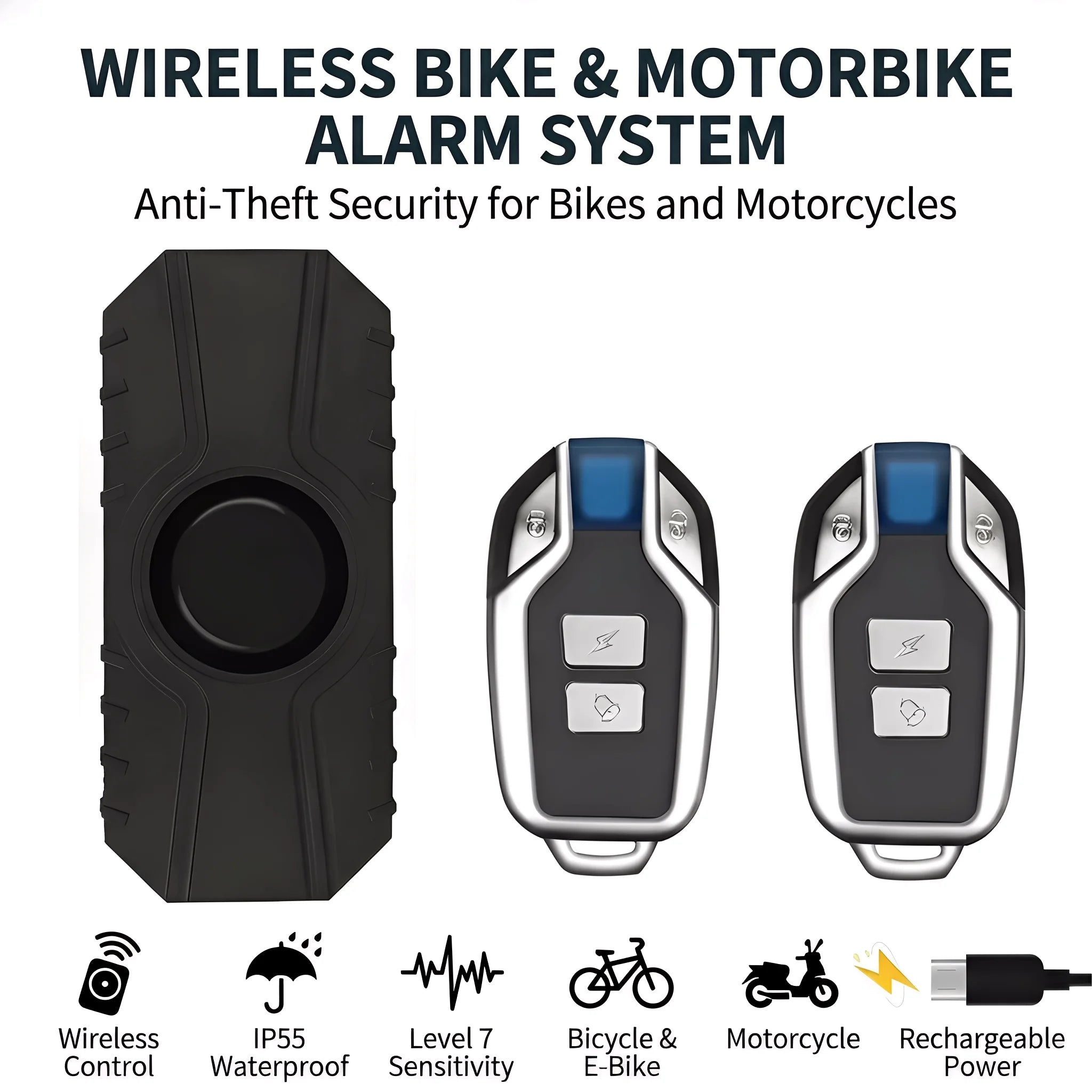 Wireless Vibration Bicycle Alarm with Remote and USB Charging