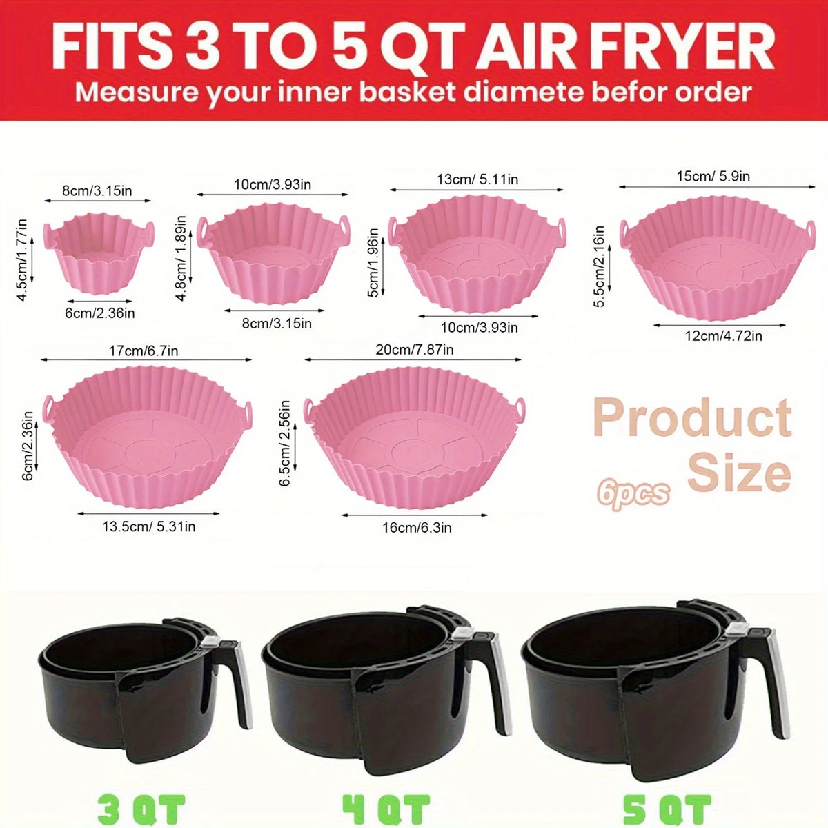 Silicone Air-Fryer Mats, 6-Piece Colour Options
