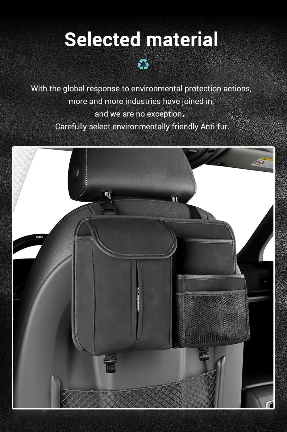 SEAMETAL Car Seat Back Storage Bag Premium Suede Car Organizer Multi-Pocket Storage Pocket Hanging Back Seat Auto Tissue Holder