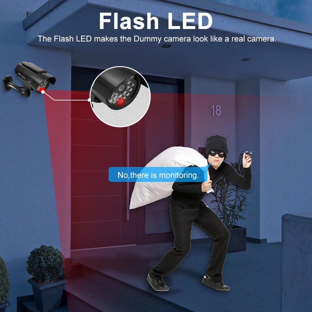 Simulation Solar Camera Fake Camera Outdoor CCTV Surveillance Simulation Fake Camera Waterproof And Safe Home Flashing LED Light 