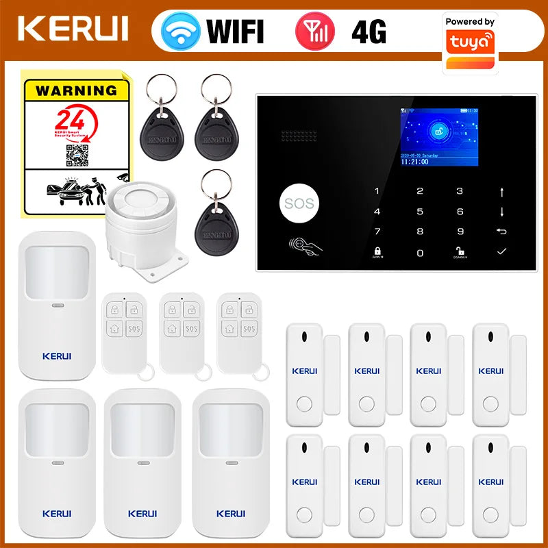 KERUI 4G/WIFI riasztó biztonsági rendszer otthonhoz hőmérséklet-/ páratartalom kijelzővel biztonsági védelem Tuya Smart Life 433MHz G34