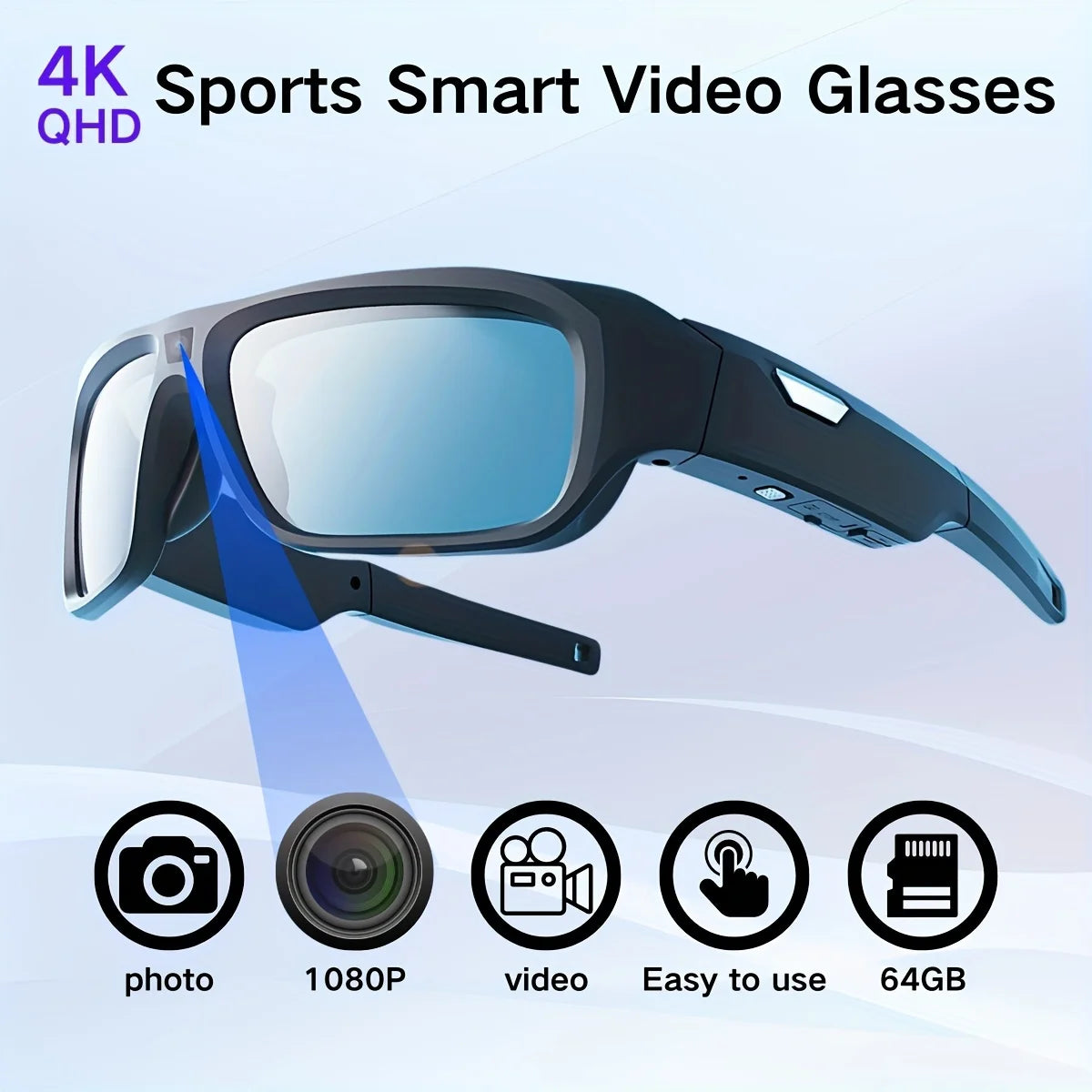 4K Video Glasses with 2-Hour Recording for Riding and Outdoor Use