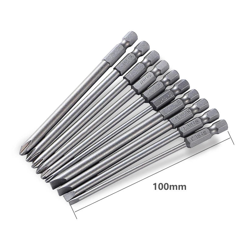 Ten-Piece 100mm Magnetic Slotted and Phillips Bit Set