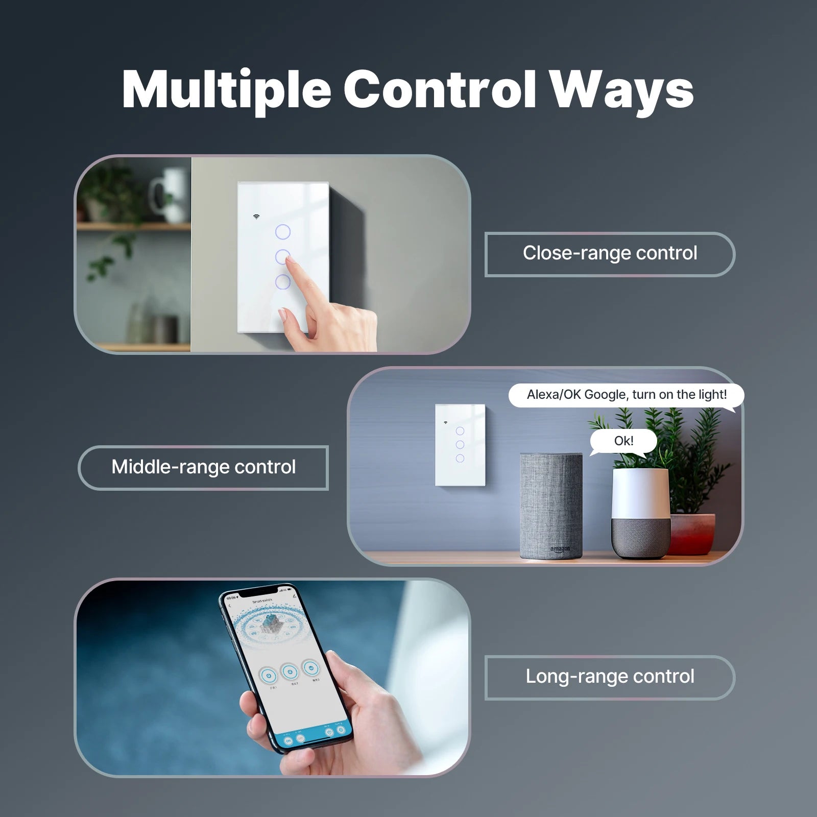 Smart Light Switch No Neutral WiFi Touch Control