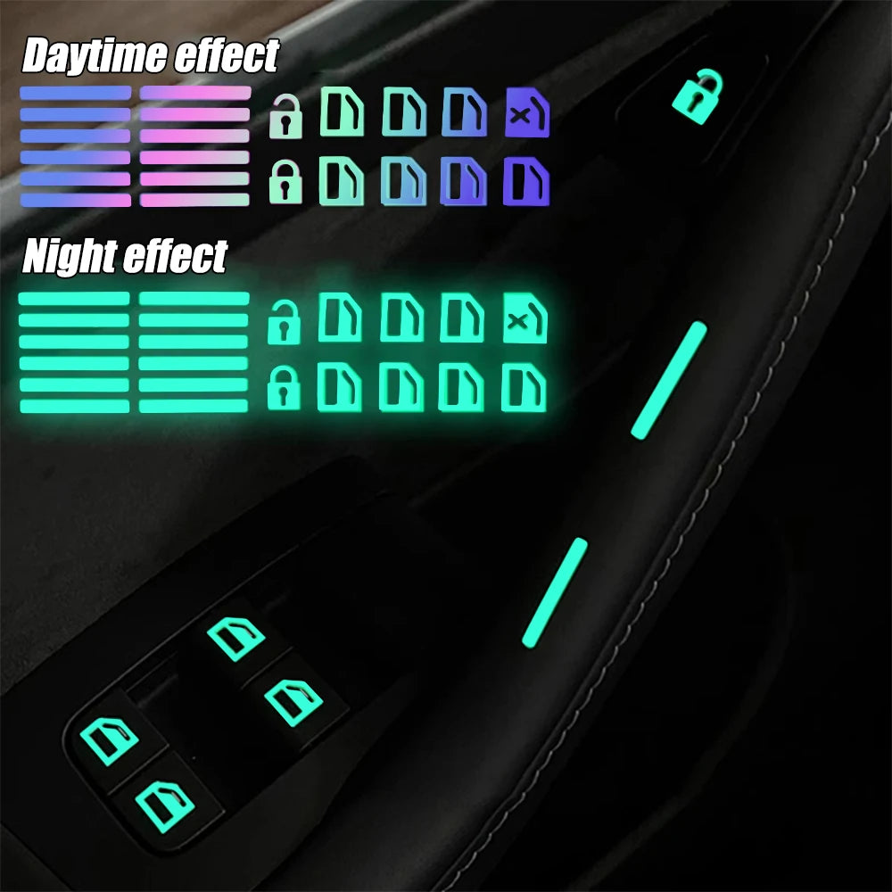 Car Window Lift Luminous Switch Button Sticker Door and Window Lift Night Safety Switch Decoration Colorful Fluorescent Decal