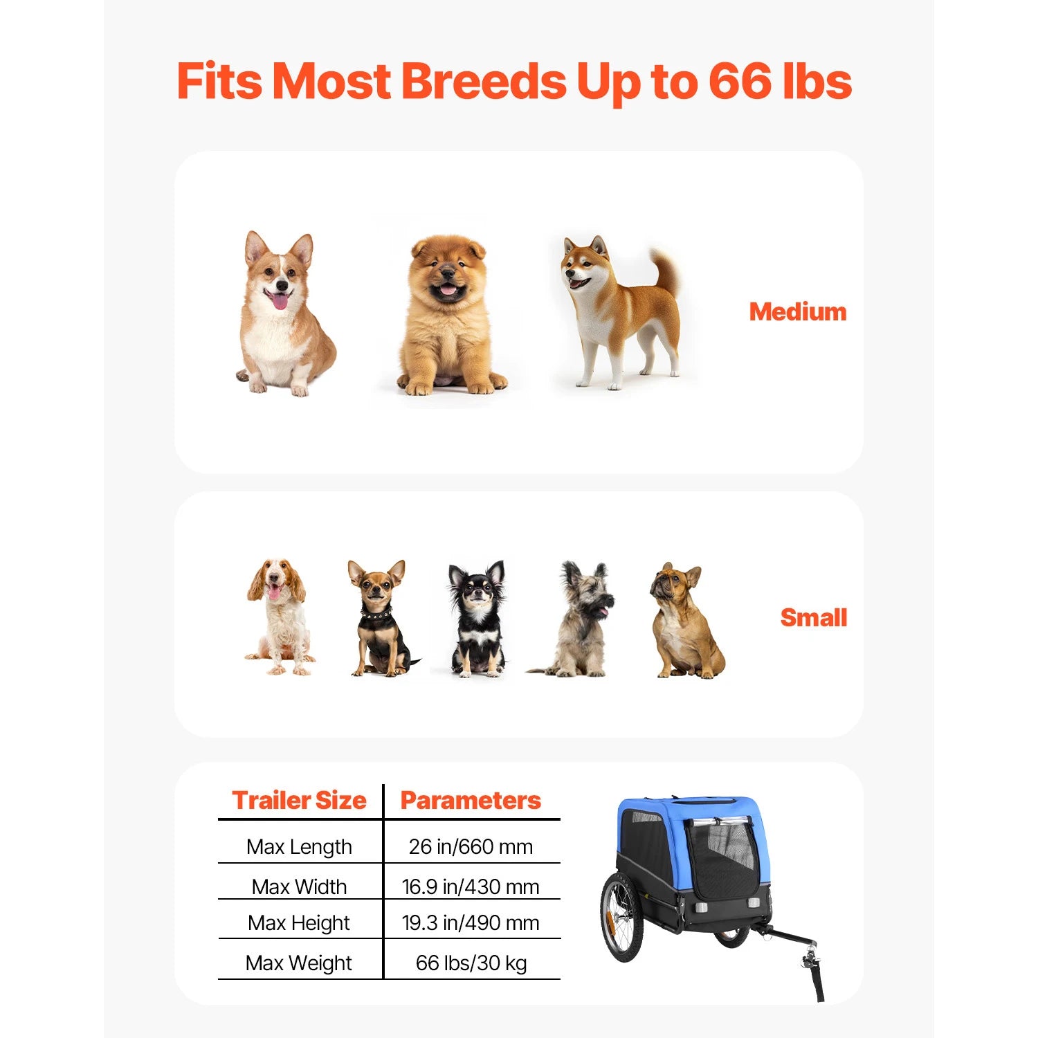 SucceBuy 66/88 lbs Dog Bike Trailer Easy Folding Frame Pet Cart Bicycle Carrier with Coupler & Reflector for Small & Medium Dogs