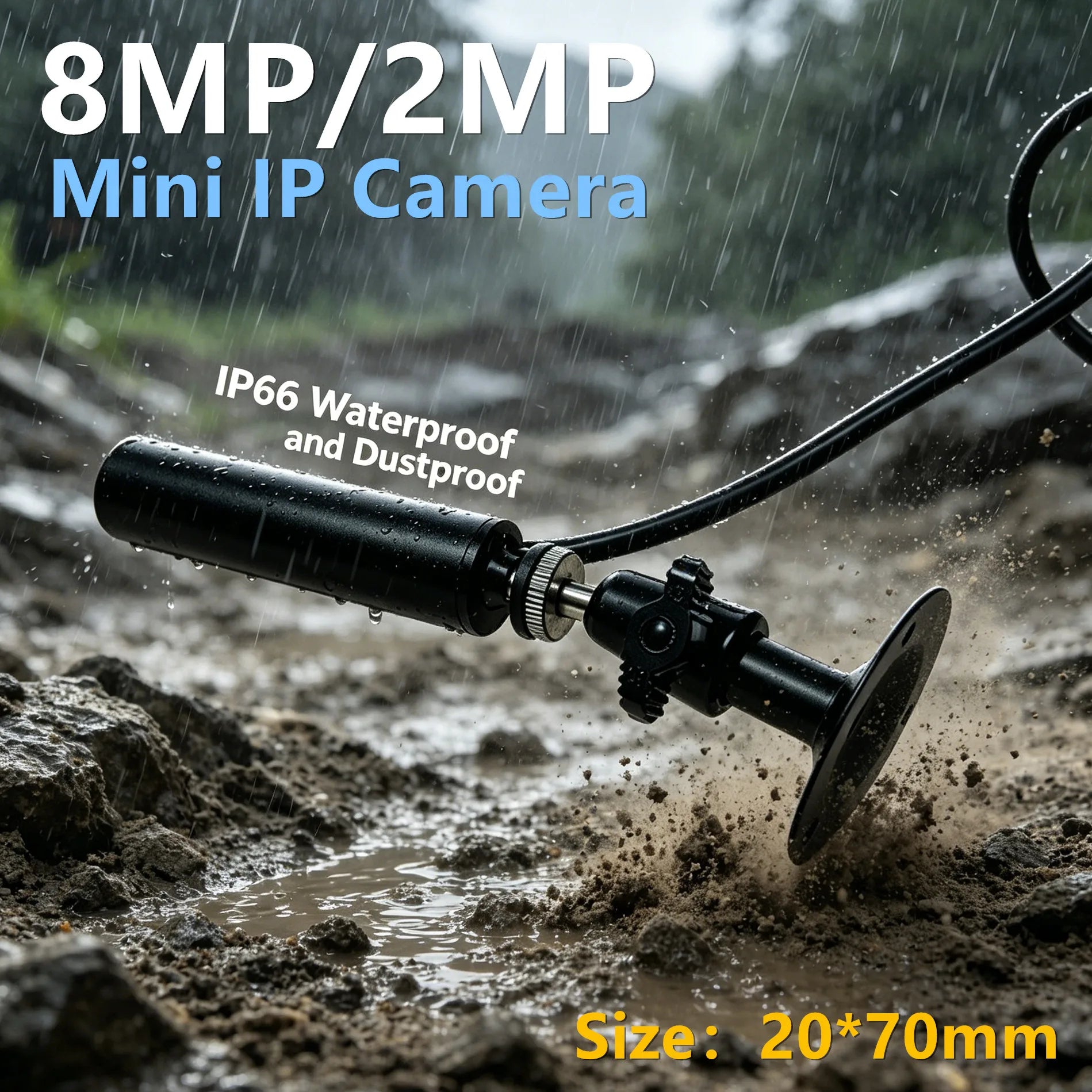 IP66 Waterproof Mini Bullet CCTV Camera, 8MP 100° View