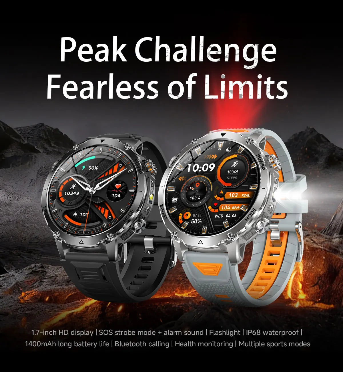 Outdoor Bluetooth Anruf-Smartwatch mit LED-Taschenlampe