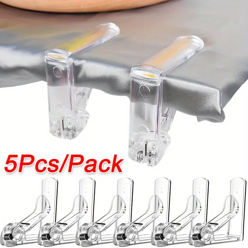 5 Clear Tablecloth Clips with Spring Clamp Grip