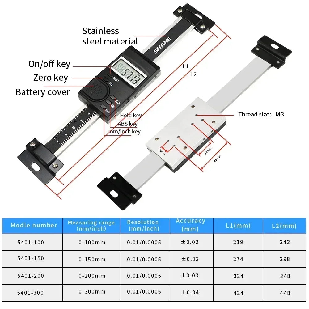Vertical Digital Linear Scale - 100-300mm Options