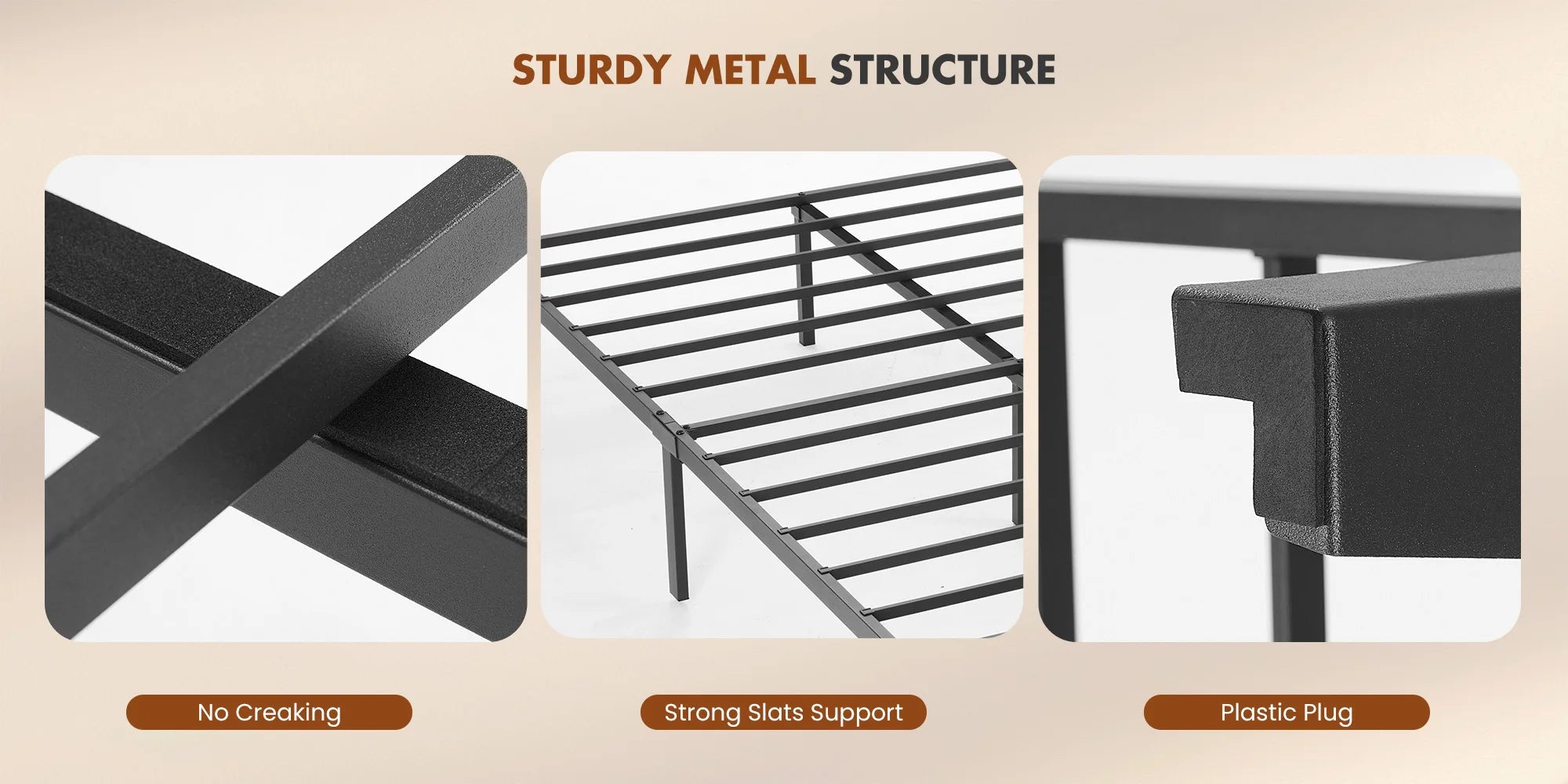 King Size Metal Bed Frame with Storage & Charging Headboard