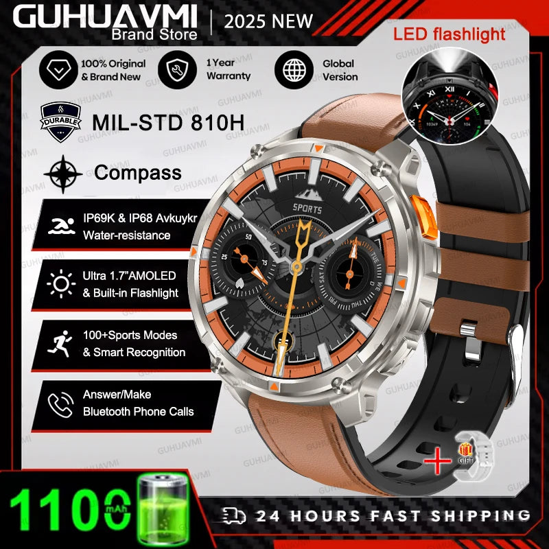 Outdoor Bluetooth Anruf-Smartwatch mit Kompass & Taschenlampenfunktion
