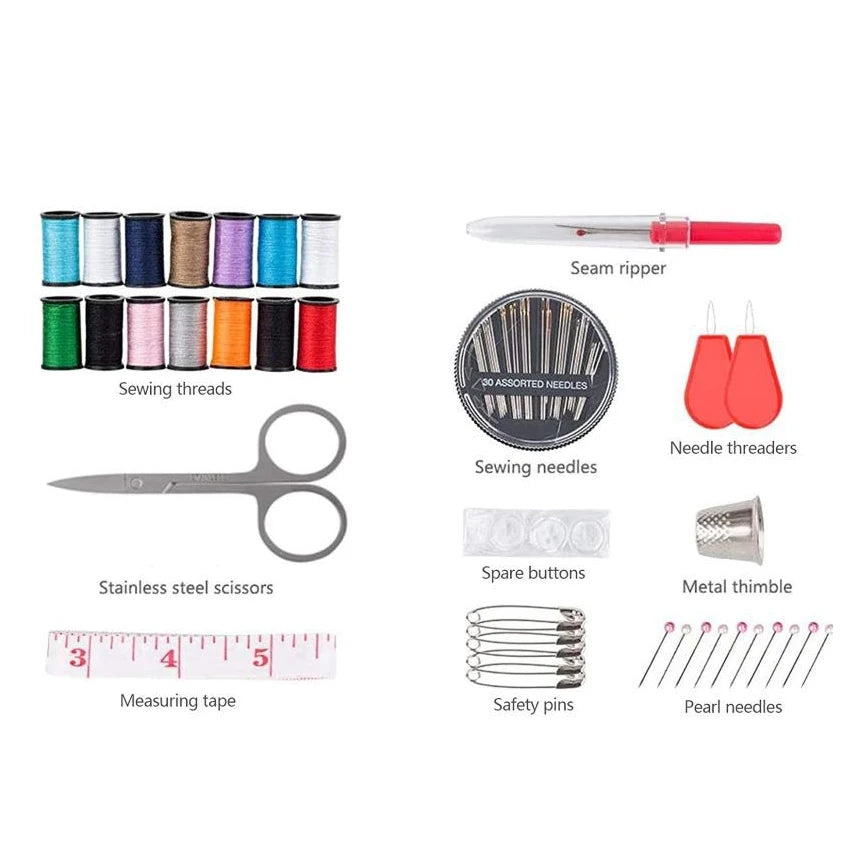 Kit de costura compacto y portátil para principiantes y profesionales, incluye agujas, hilo, tijeras y otros accesorios esenciales