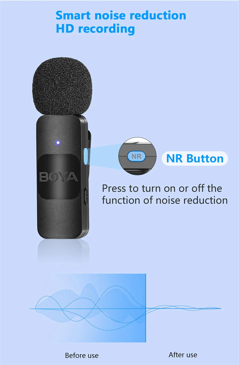 BOYA BY-V Wireless Lavalier Microphone for iPhone 15/16 Series Samsung TECNO REDMI Type-c Devices Video Recording Streaming Vlog 
