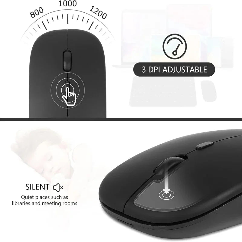 Wireless Mouse Bluetooth-Compatible Gaming Mouse (Dual Mode:BT+2.4Ghz) Ergonomic Rechargeable Mice for PC/Laptop/Macbook  ﻿