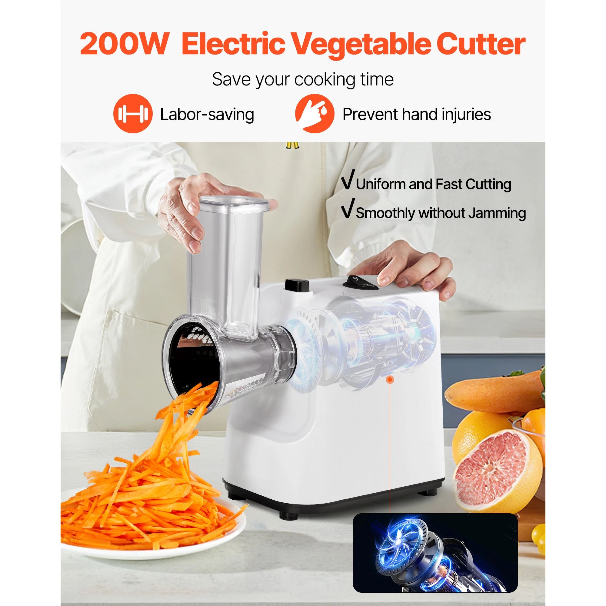 Electric Vegetable Slicer & Cheese Grater 200W 5-in-1 Cutter