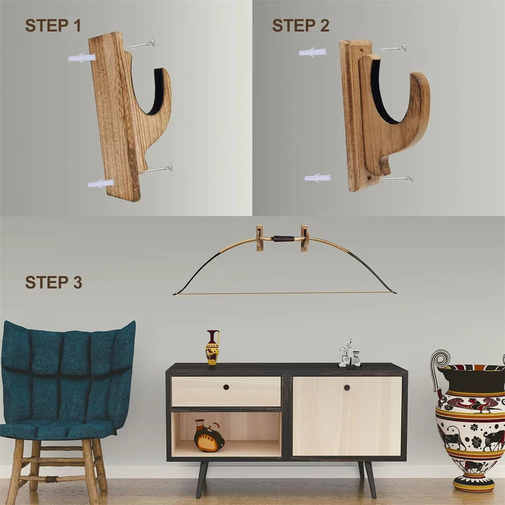 Wooden Wall Display Hooks for Long Guns, Pair