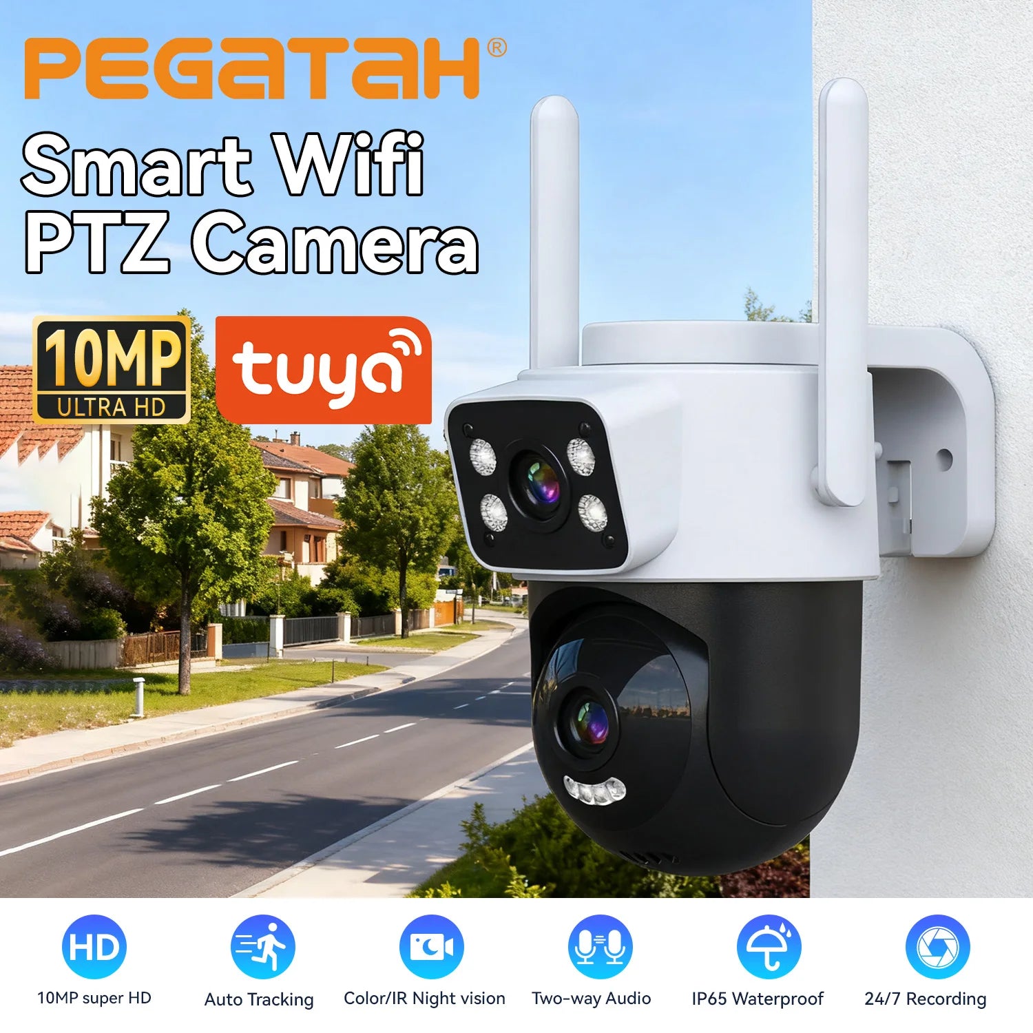Caméra de sécurité PTZ à double objectif 10MP avec suivi automatique et vision nocturne