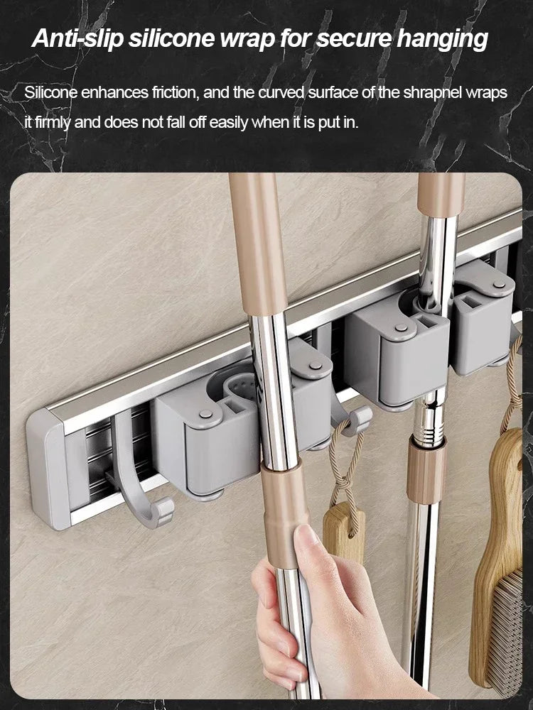 Wall-Mounted Mop and Broom Organiser, Grey