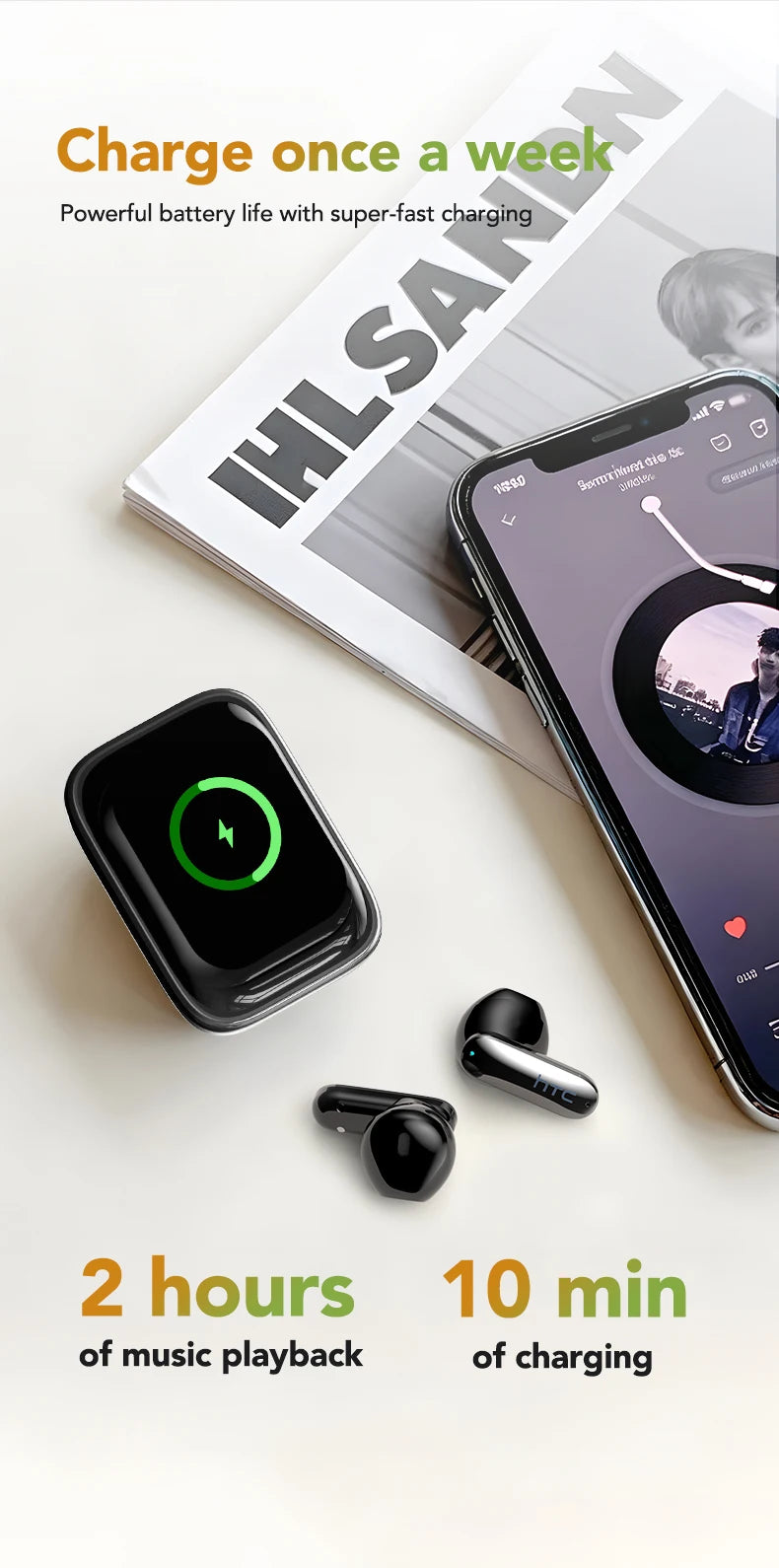 Sliding Cover Bluetooth Wireless Earbuds with ANC and AI Translation