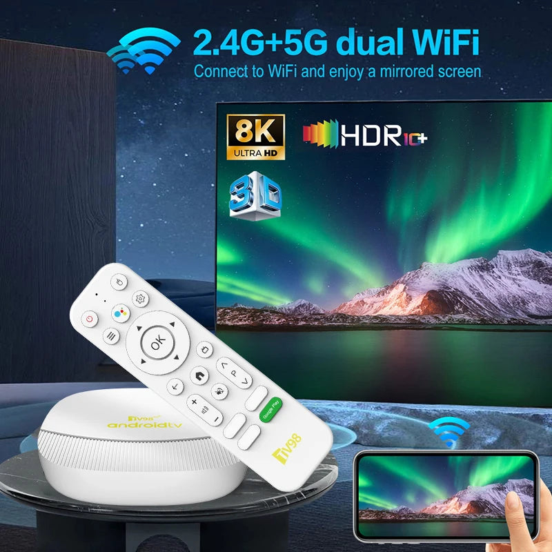 TV98 ATV Max Android 14 TV Box Allwinner H313 2GB 8GB Wifi 6 BT 8K 4K AV1 Full HD Smart Media Player Voice control Set Top Box