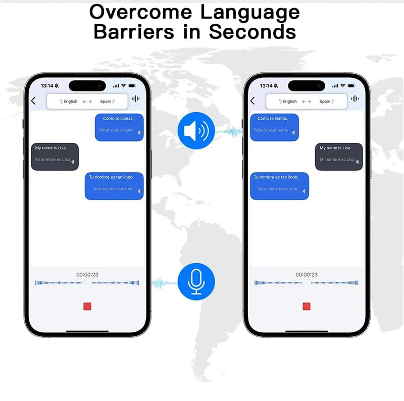 AI-taalvertalingsoordopjes met draadloze communicatie in realtime