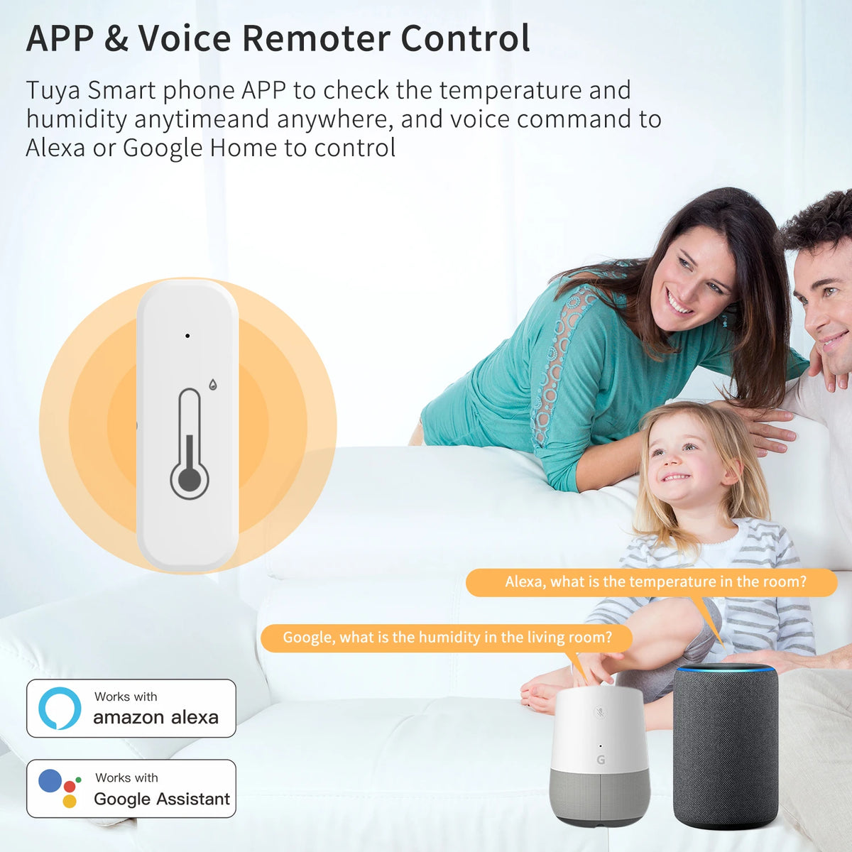 Tuya Temperature and Humidity Sensor with Wi-Fi and Bluetooth Connectivity, Temperature Monitoring and Smart Integration