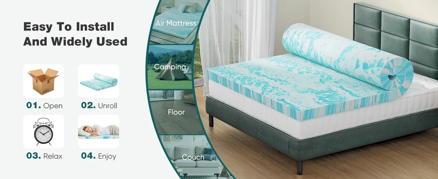 JHK Colchón Superior de Espuma de Memoria de Gel de 4 Pulgadas Tamaño Completo, Colchón Fresco, Suave y Transpirable, Mueble para Dormitorio Escolar