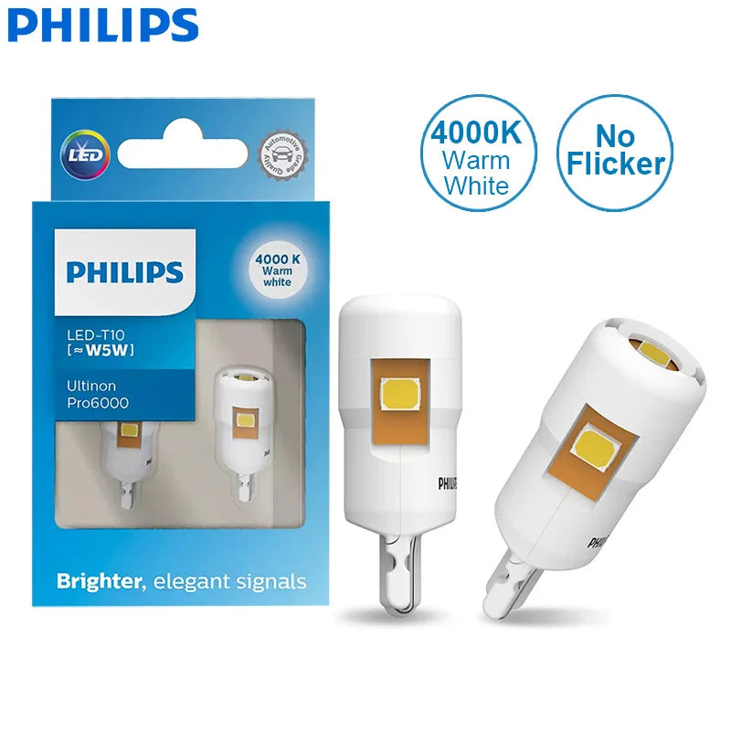 Philips LED T10 W5W Ultinon Pro6000 4000K 6000K fehér fényes belső lámpák, index jelző, nincs villanás, hibamentes, Páros