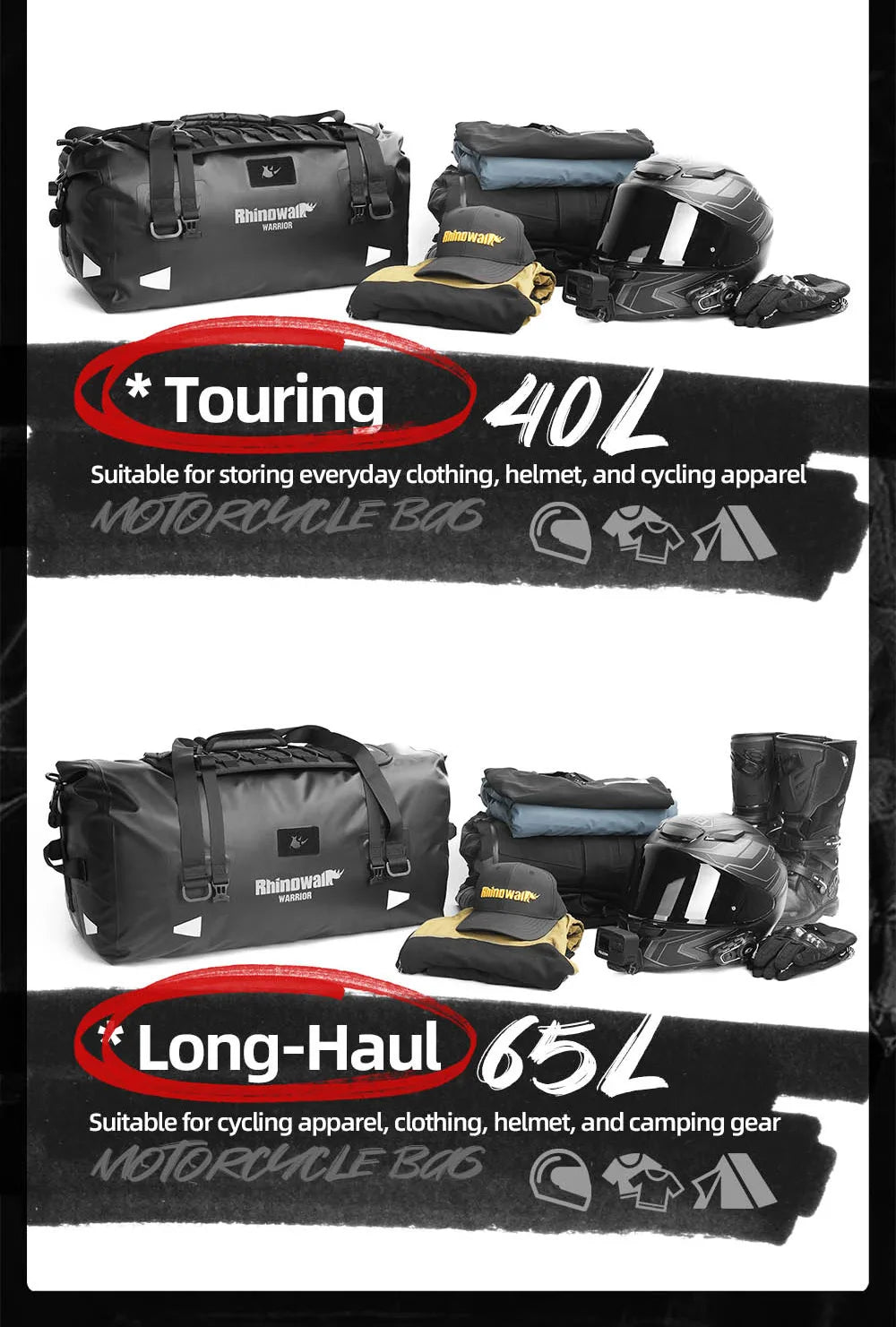 Waterproof Motorcycle Saddle Bag 20L 40L 65L Tail Seat Storage Pack