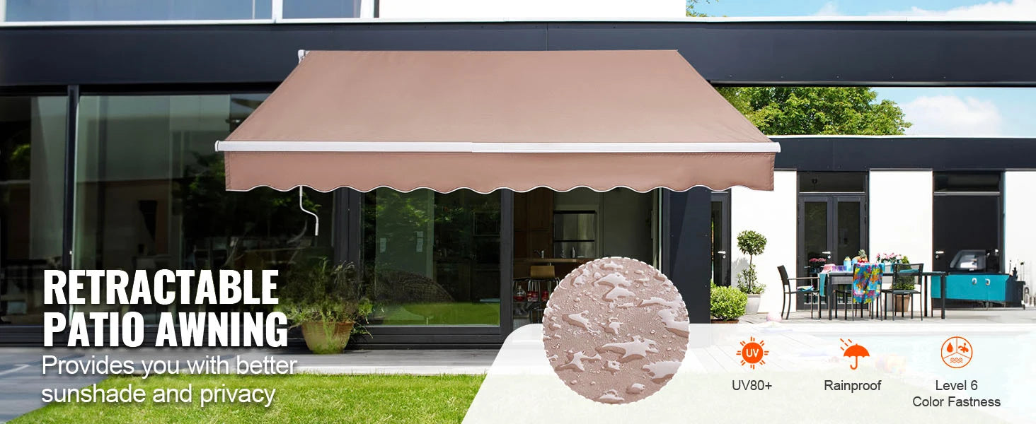 SucceBuy Manual Retractable Awning Outdoor Awning Retractable Sun Shade Water-Resistant Polyester Patio Door Window for Backyard