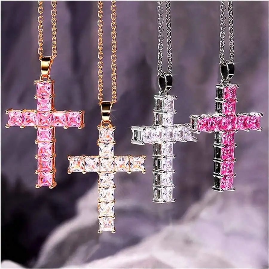 New Fashion Necklaces Female Pendants Gold Multi Color Crystal Jesus Cross Pendant For Women Necklace Party Leisure Time Jewelry 