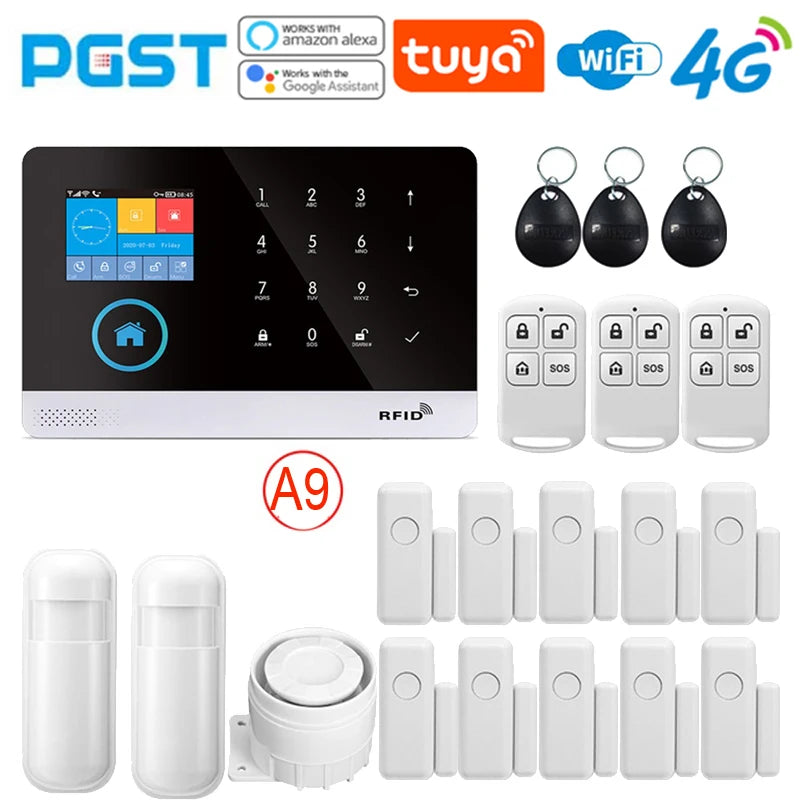PGSTs siste versjon alarmesystem, WiFi, 4G, Tuya smart home sikkerhetsalarm, Alexa intelligent stemmekontroll, APP push-funksjon