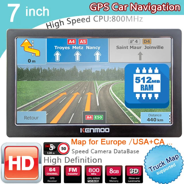 7 Inch HD GPS Navigation Device with 2026 Maps