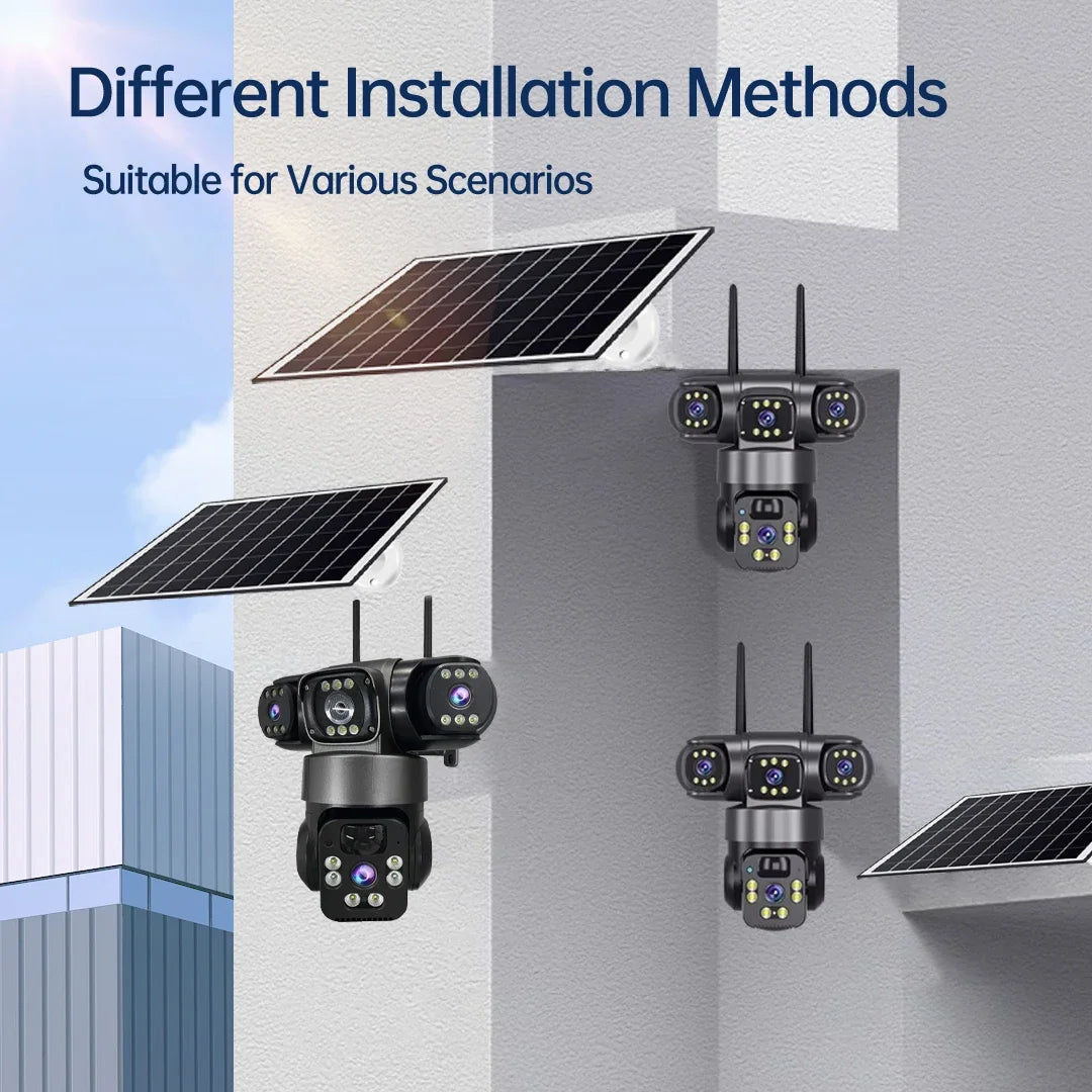 Solar PTZ Security Camera with Triple Lens and Triple Screens