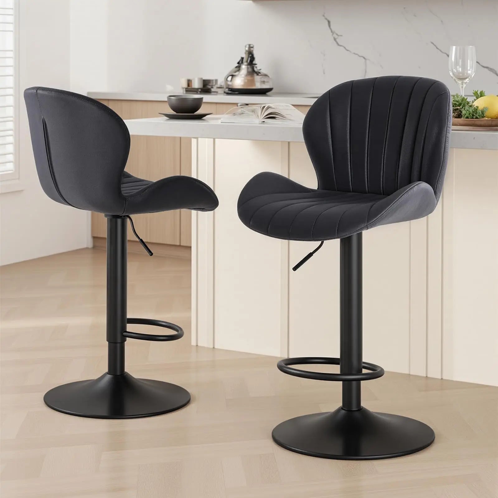 Adjustable 360° Swivel Bar Stools Set of 2 Fabric Dining Chairs