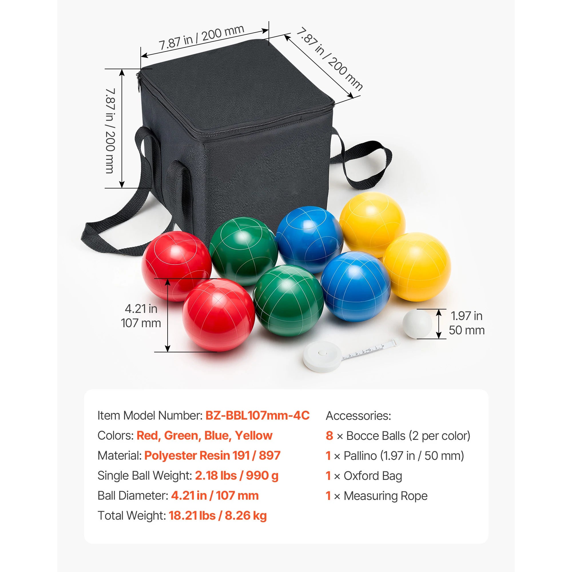 SucceBuy Bocce Ball Set 8 Resin Balls with Pallino Carry Bag and Measuring Rope Multi Color for Beach Lawn and Backyard Games