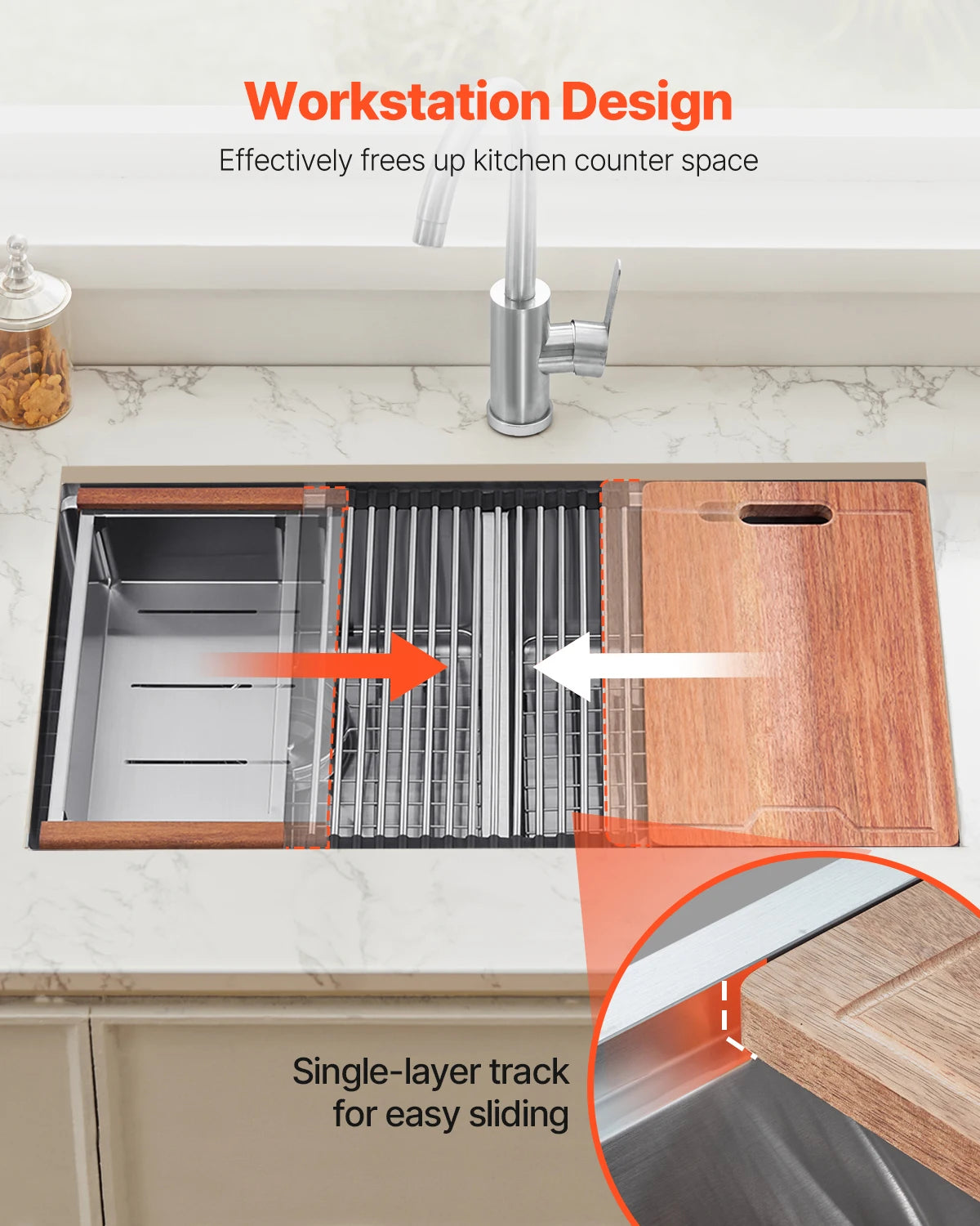 Sóclean Buy 33 polegada pia de cozinha estação de trabalho 304 aço inoxidável montada por baixo de bancada cuba dupla estilo farmhouse para cozinha de trailer/van eRV