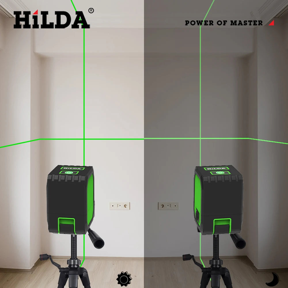 HILDA 2 Lines Mini Laser Level Self Levelling Green Beams Laser Horizontal & Vertical Cross-Line USB Charging 